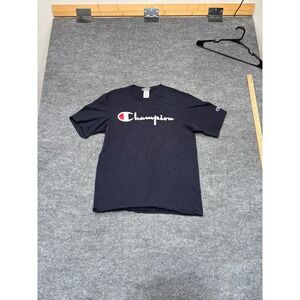 Champion Mens Medium Navy Blue Script Logo Short Sleeve Cotton T-Shirt GT191